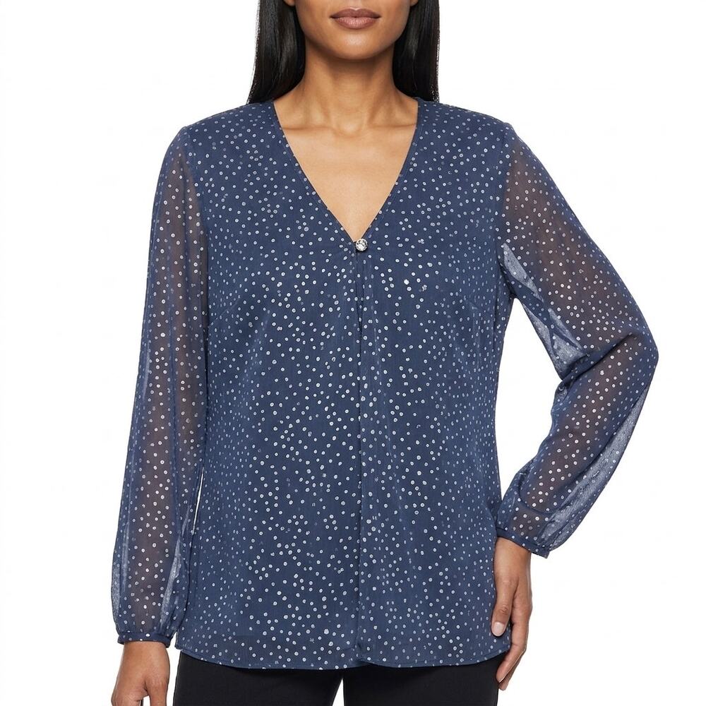 ALEX EVENINGS Blue Dotted Lightweight Top Women Plus Size 16W